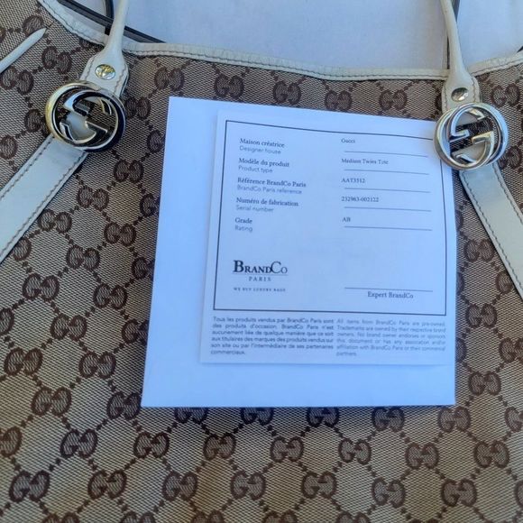 Authinticated Gucci Medium Twins Tote- Beige/Ivory Canvas- Monogrammed Canvas- - Picture 2 of 7